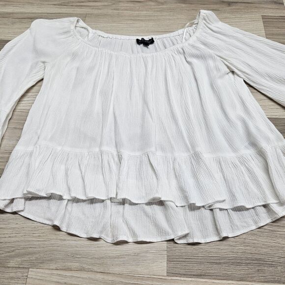 TOPSHOP Womens White Cropped Ruffle 3/4 Sleeve Sheer Top Size 4 - Picture 2 of 7